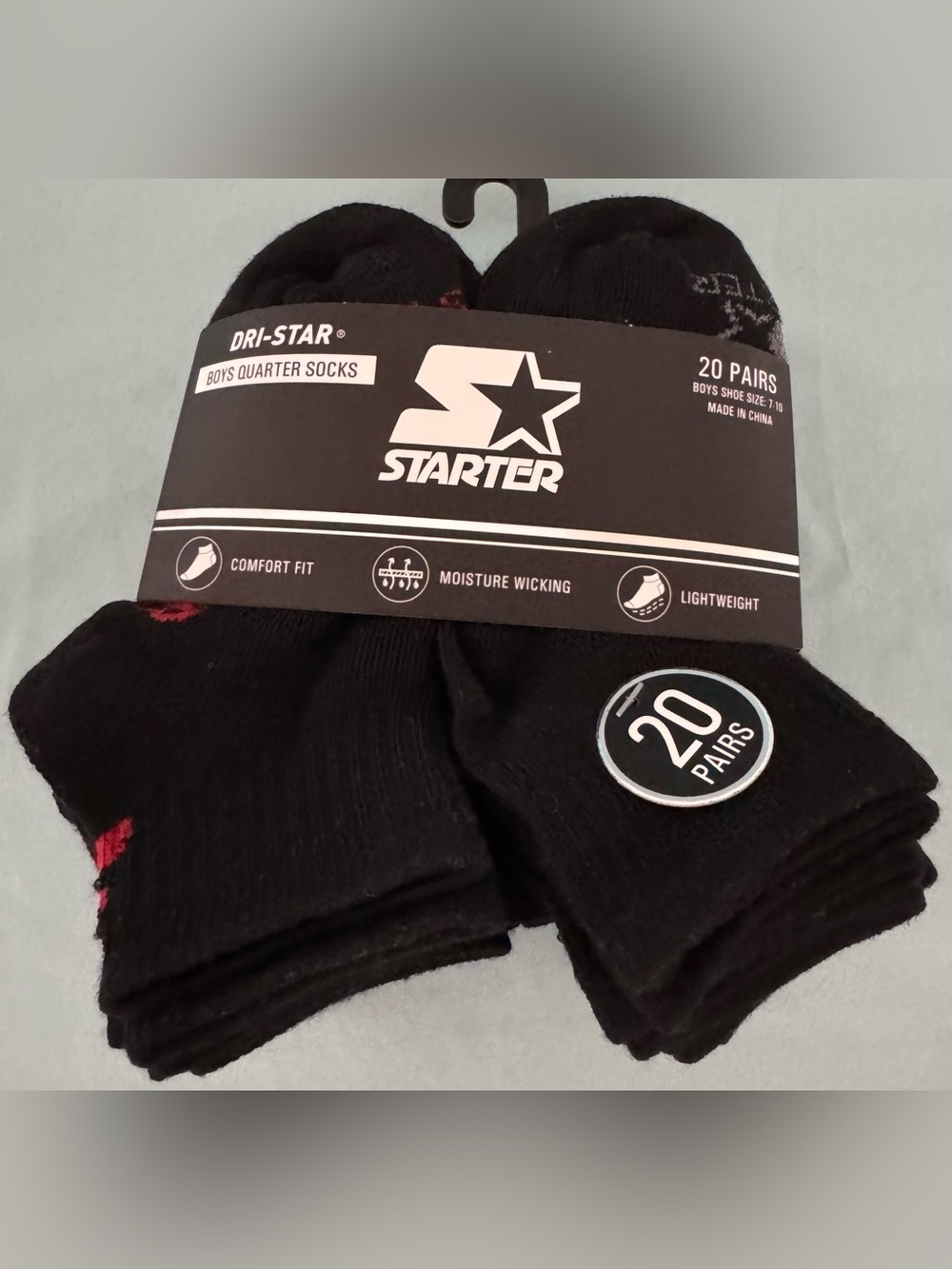 STARTER Boys' Black Quarter Socks 20-Pairs